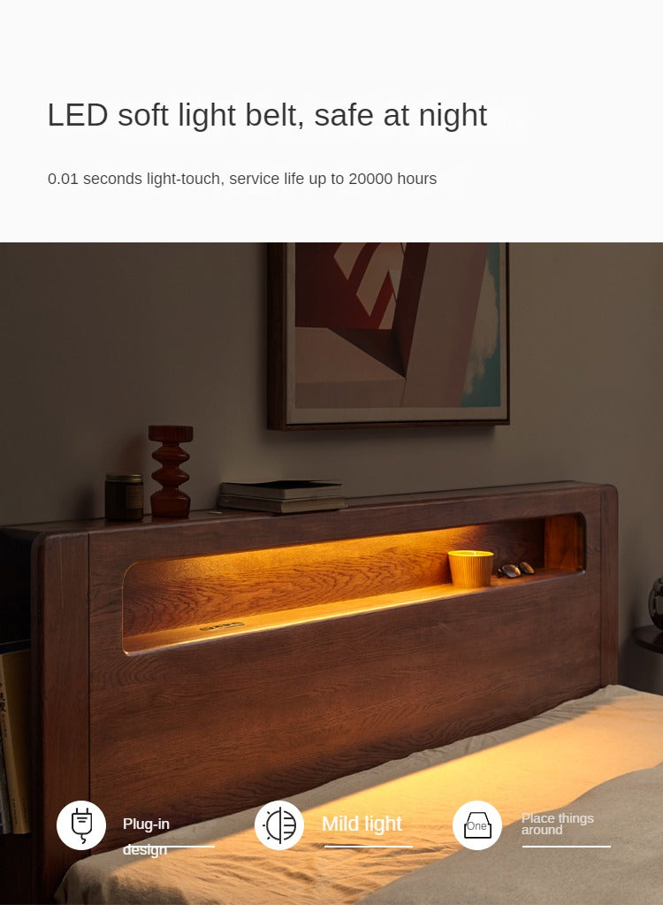 Oak Solid Wood Luminous Storage Box Bed