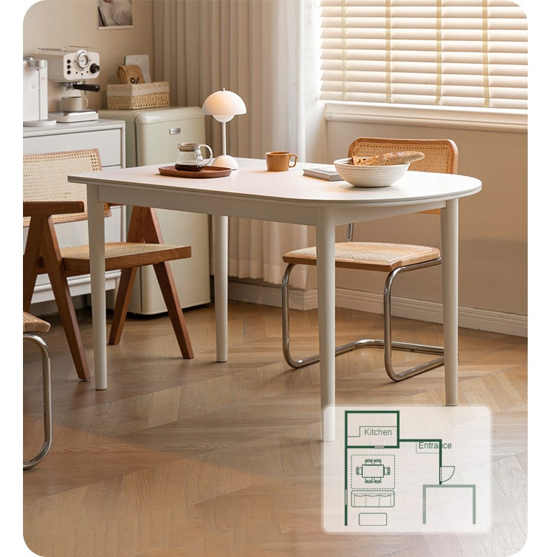 Birch Solid Wood White Cream Style Semi-Circular Rock Plate Dining Table