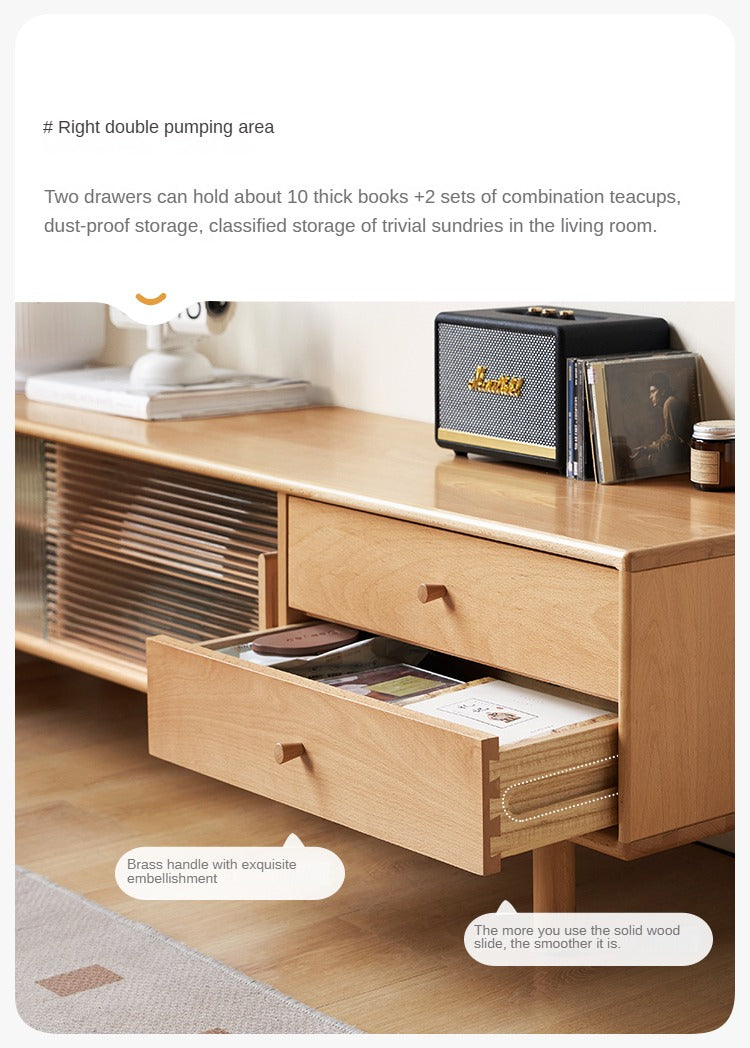 European Beech Solid Wood Large Capacity TV Cabinet.