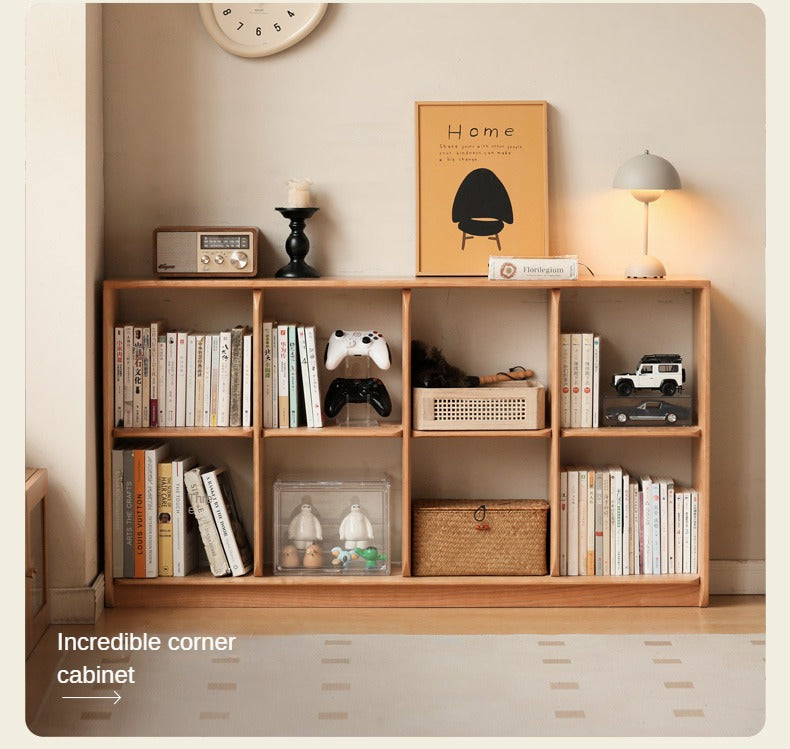 Cherry Solid Wood Bookcase Floor Display Free Lattice Combination