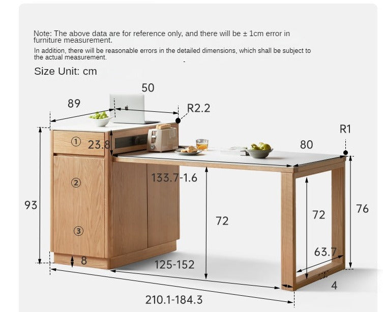 Oak Solid Wood Telescopic Island Rock Plate Dining Table