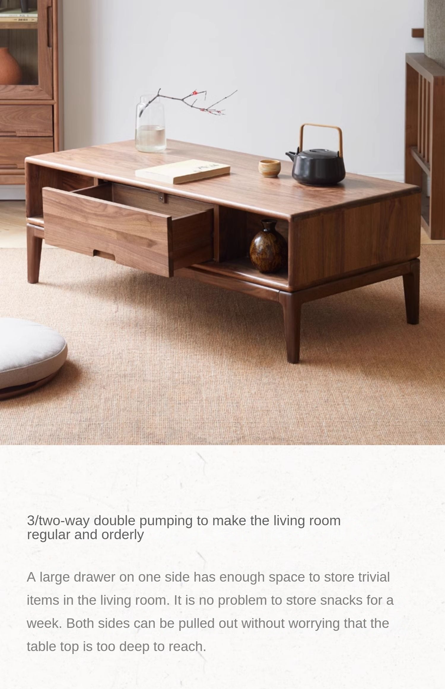 Black Walnut, Ash Solid Wood Modern Coffee Table