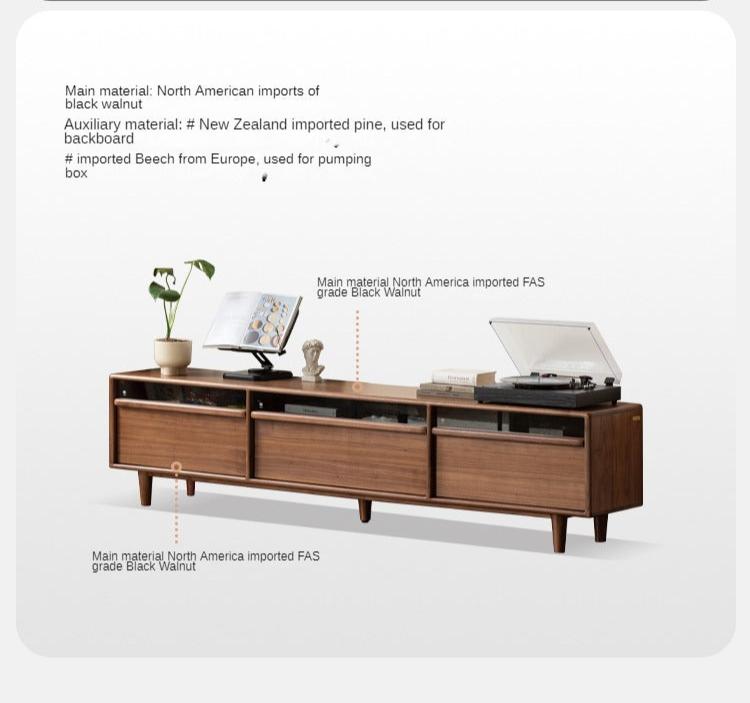 Black Walnut Solid Wood Modern TV Cabinet Locker Integrated.