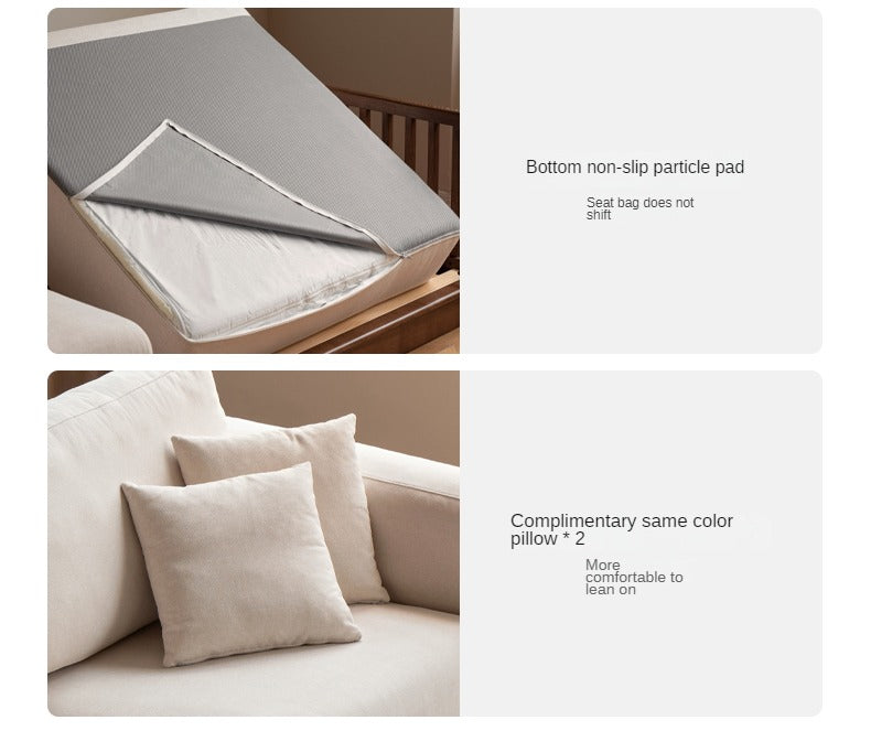 Ash Solid Wood Floor Fabric Tofu Block Sofa.