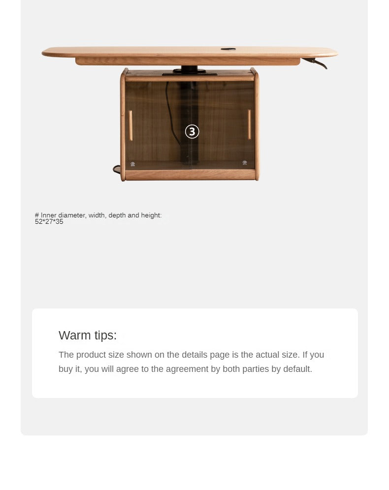 Oak Solid Wood Elevating Folding Storage Lifting Coffee Table