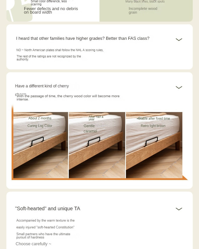 Cherry Solid Wood Technology Fabric Soft Modern Bed