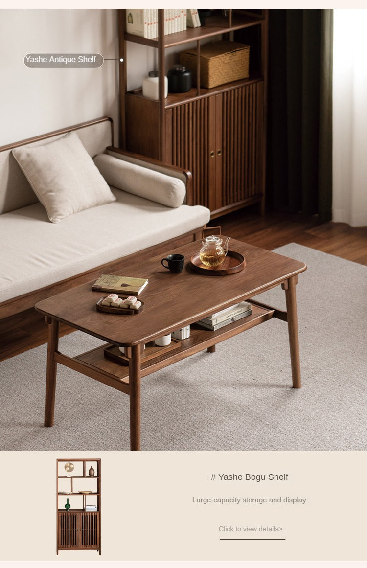 Ash, Black Walnut Solid Wood Double-Layer Coffee Table
