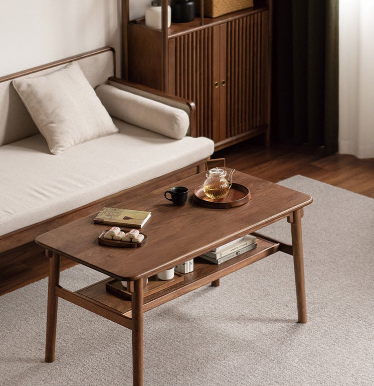 Ash, Black Walnut Solid Wood Double-Layer Coffee Table