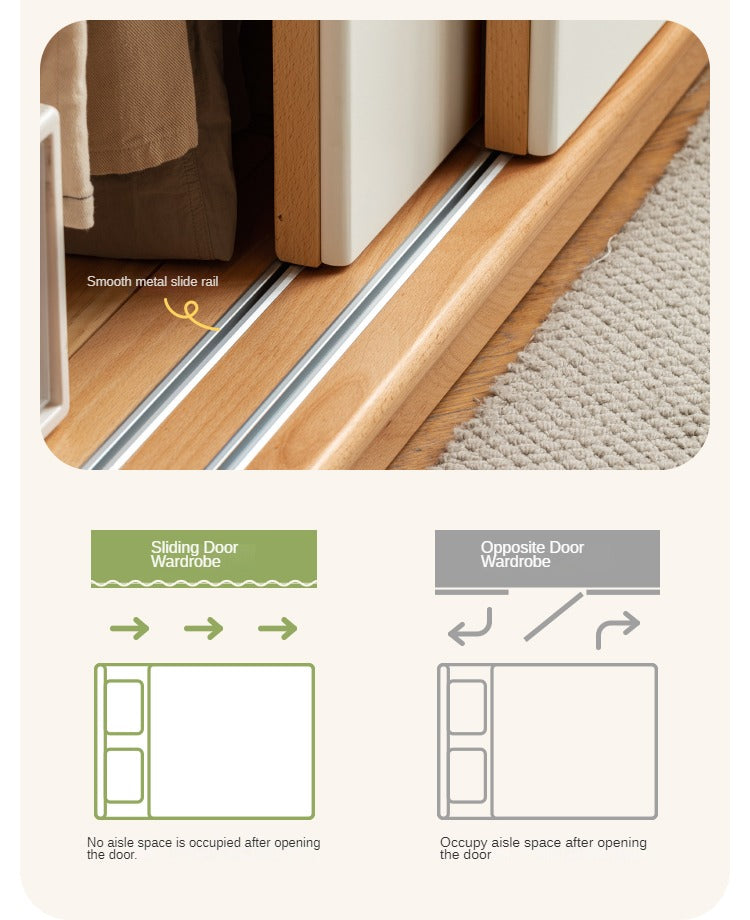 Beech Solid Wood Kids Wardrobe Sliding Door