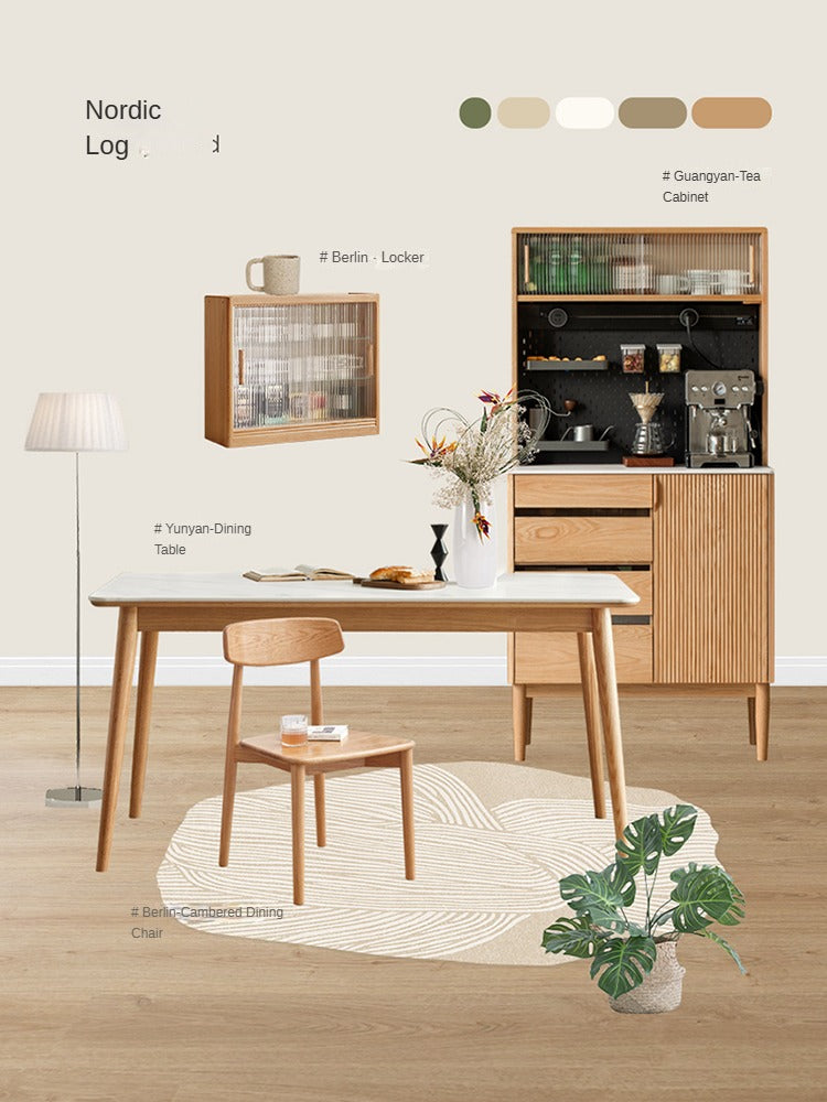 Oak Solid Wood Dining Table With Rock Slab Surface