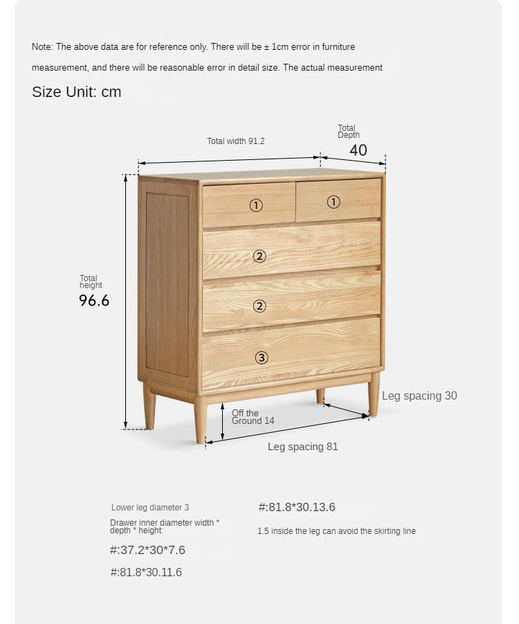 Ash Solid Wood Storage Drawer Cabinet)