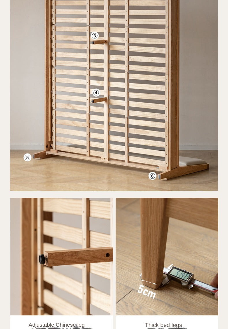 Oak Solid Wood Bed Modern Genuine Leather,Technology Cloth, Fabric