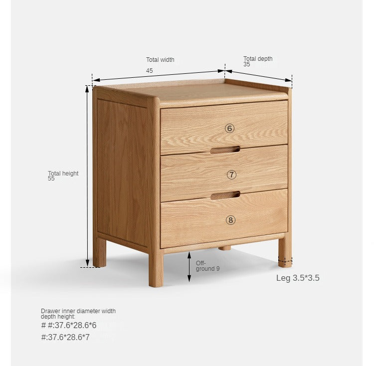 Oak Solid Wood, Solid Rubberwood Nordic Modern Nightstand.