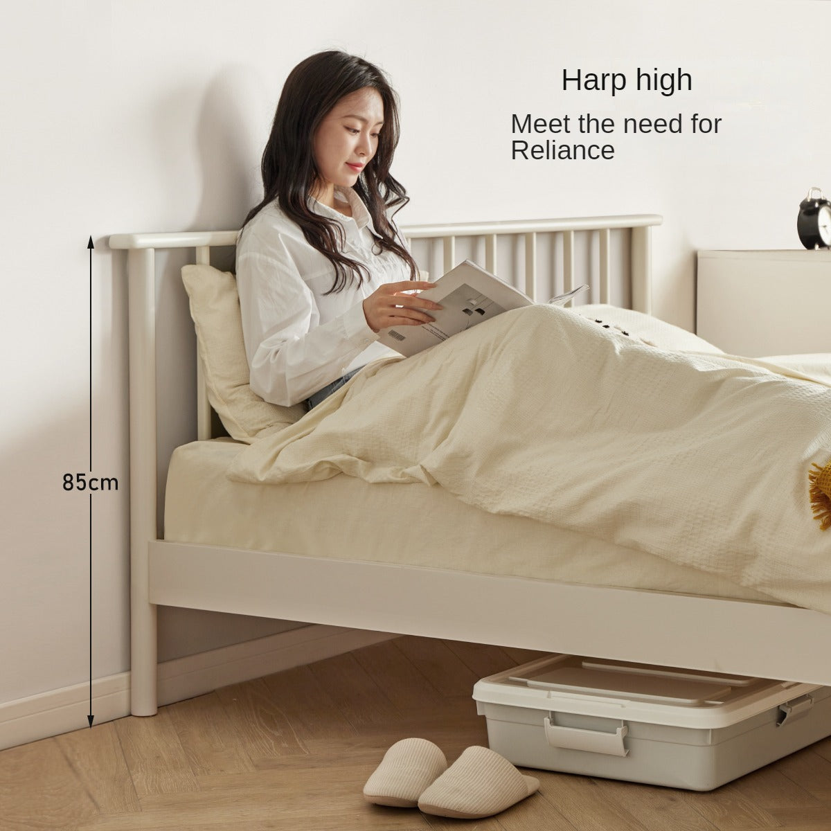 Pine Solid Wood Bed Nordic Light Luxury White Bed