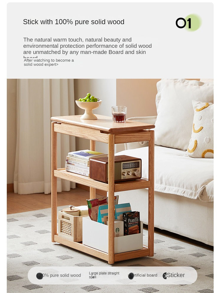 Oak, Ash Solid Wood Mobile Side Table