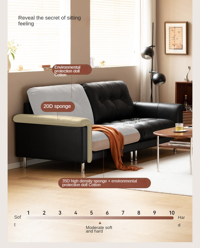 Leather Light Luxury Black Straight Sofa,