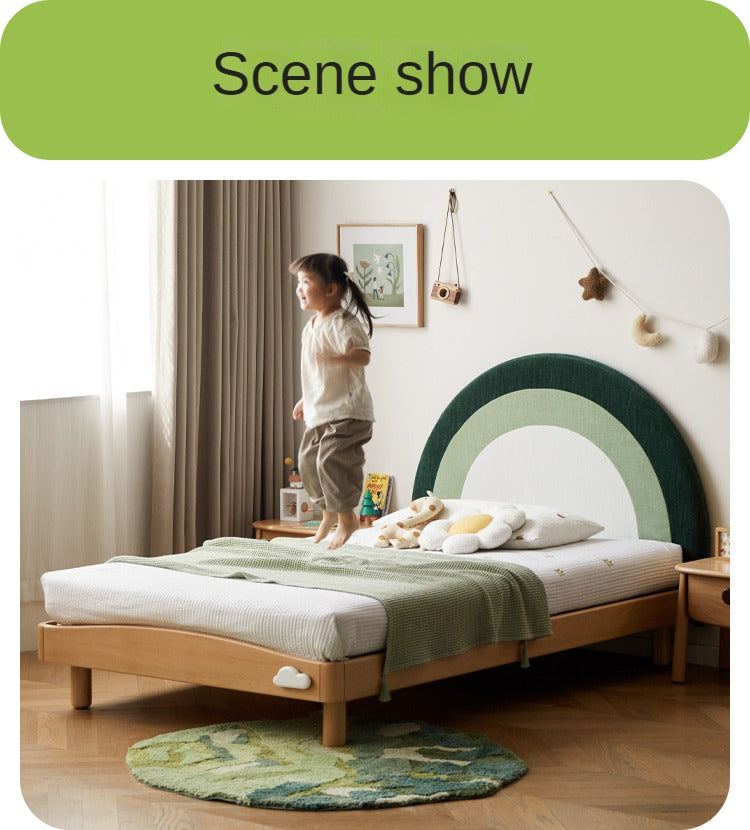 Beech Solid Wood Children's Rainbow Montessori Platform Bed.