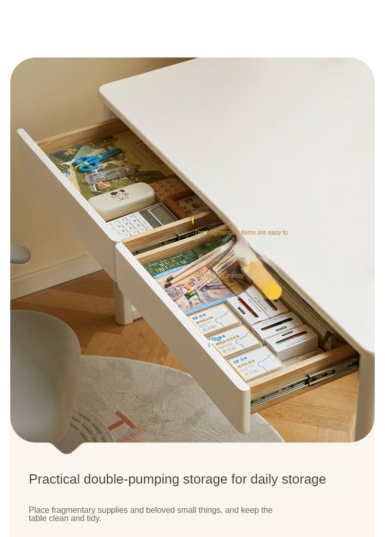 Poplar Solid Wood Study Table Writing Desk White Cream