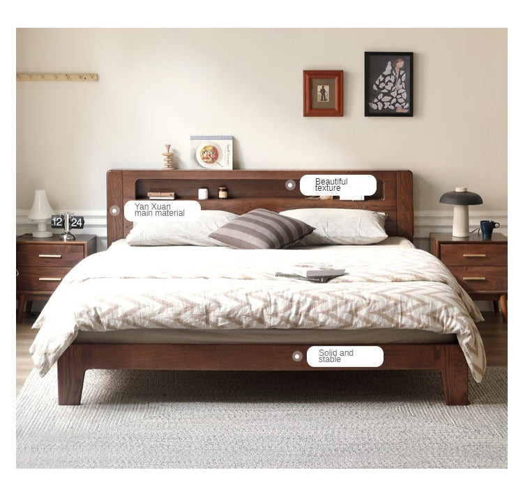 Oak solid wood bed with light walnut-color