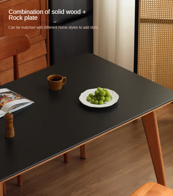 Cherry Solid Wood Retro Rock Plate Dining Table.