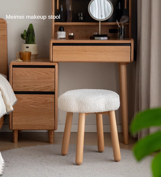 Beech, birch solid wood Nordic lamb velvet cloud makeup stool.