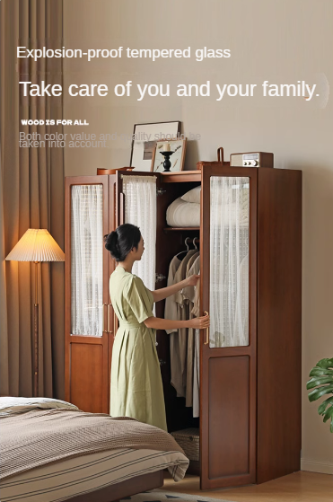 Poplar Solid Wood Modern Retro Style Double Door Wardrobet.