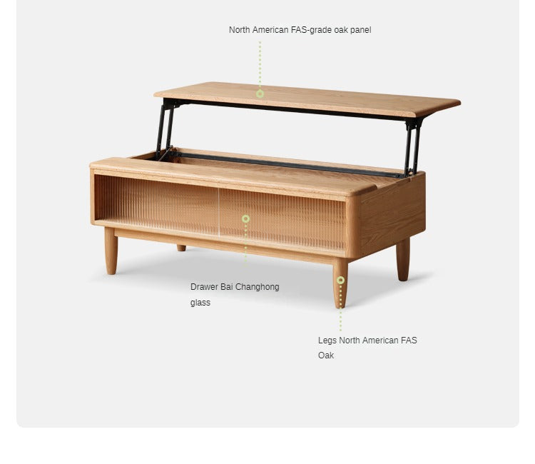Oak Solid Wood Modern Slate Lifting Coffee Table