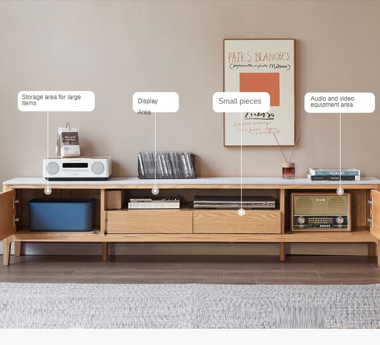 Solid Rubberwood, Oak Solid Wood TV Stand Slate Top.