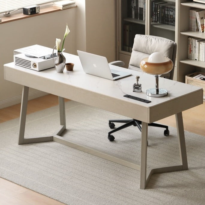 Oak, Poplar Solid Wood Slate Warm Elegant Desk With Drawer