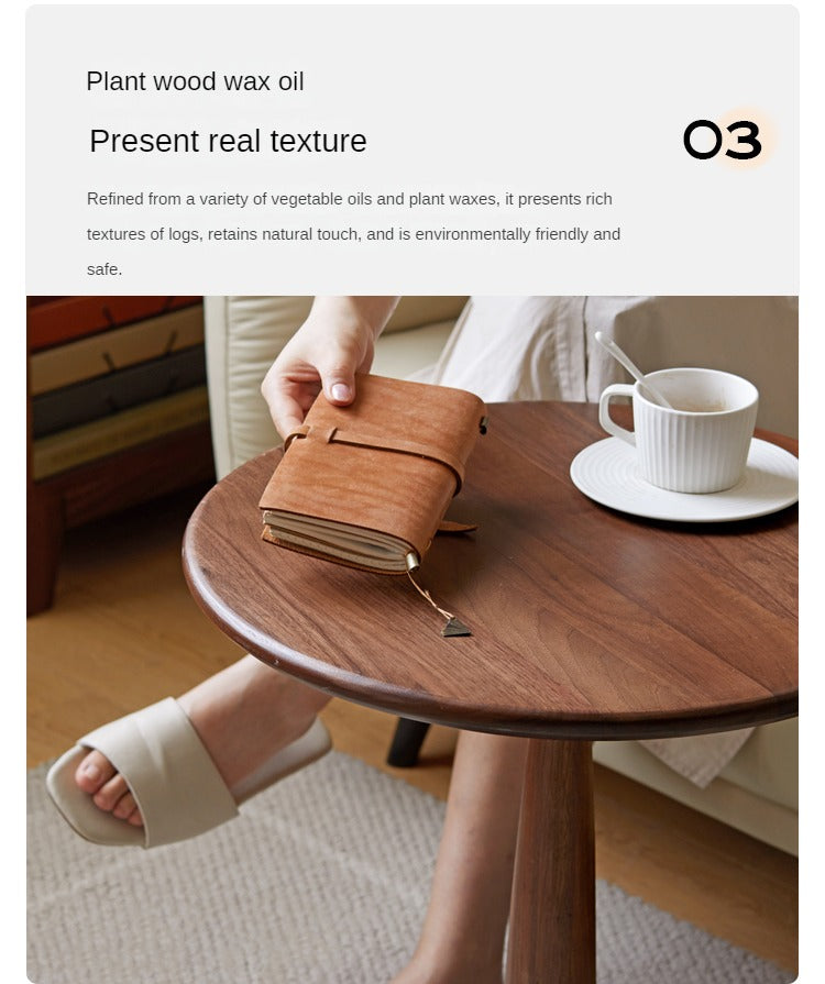 Black Walnut, Oak Solid Wood Round Side Table