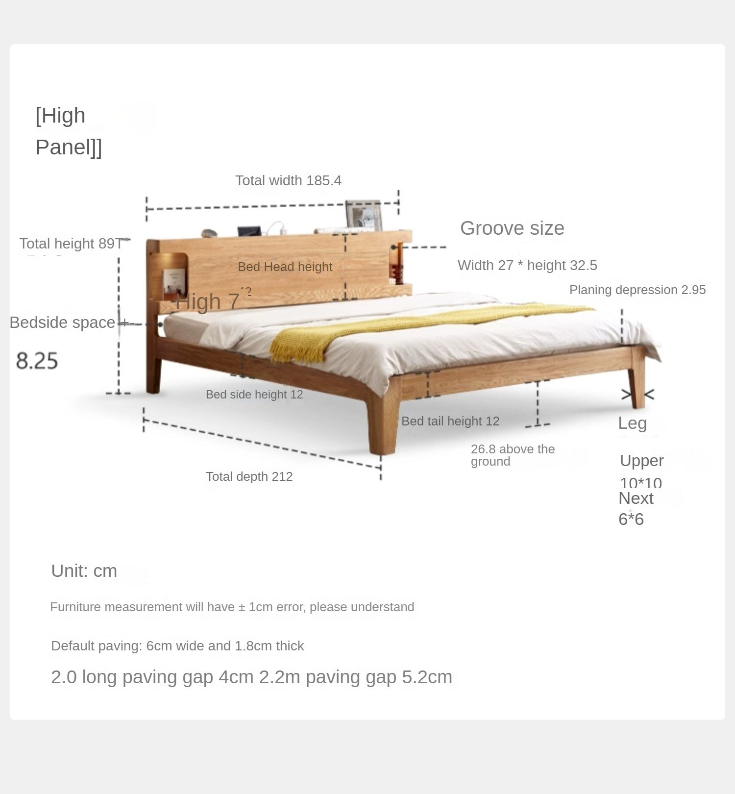 Oak Solid Wood Luminous Bed