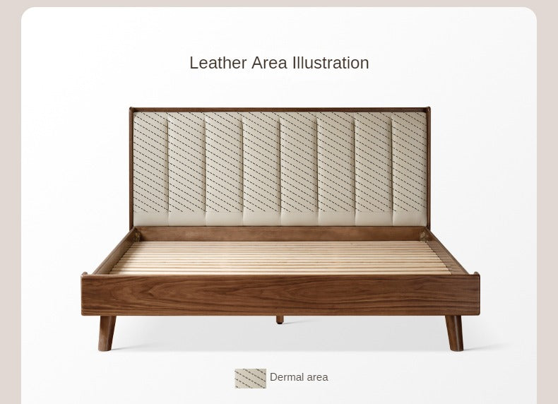 Black Walnut Solid Wood leather Simple High Soft Back Bed