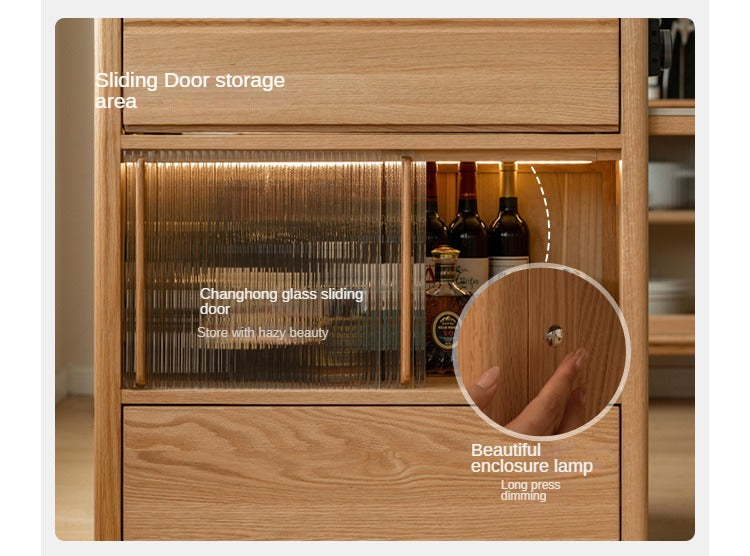 Oak Solid Wood Island + Table Integrated Retractable Rock Board