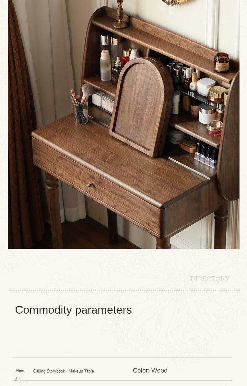 Black Walnut Solid Wood French Retro Dressing Table.