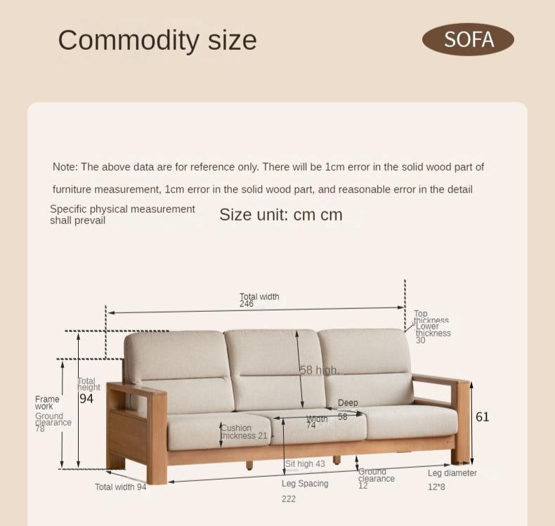 Poplar Solid Wood Sofa Modern Simple High Back Fabric Sofa.