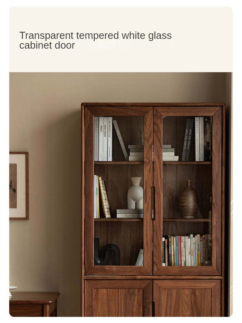Black Walnut, Ash Solid Wood Combination Dust-Proof Glass Door Bookshelf