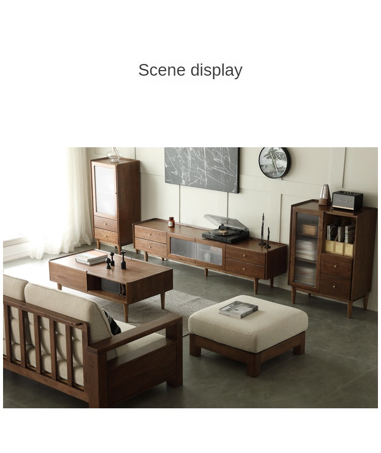 Ash Solid Wood TV Cabinet Minimalist Rock Plate