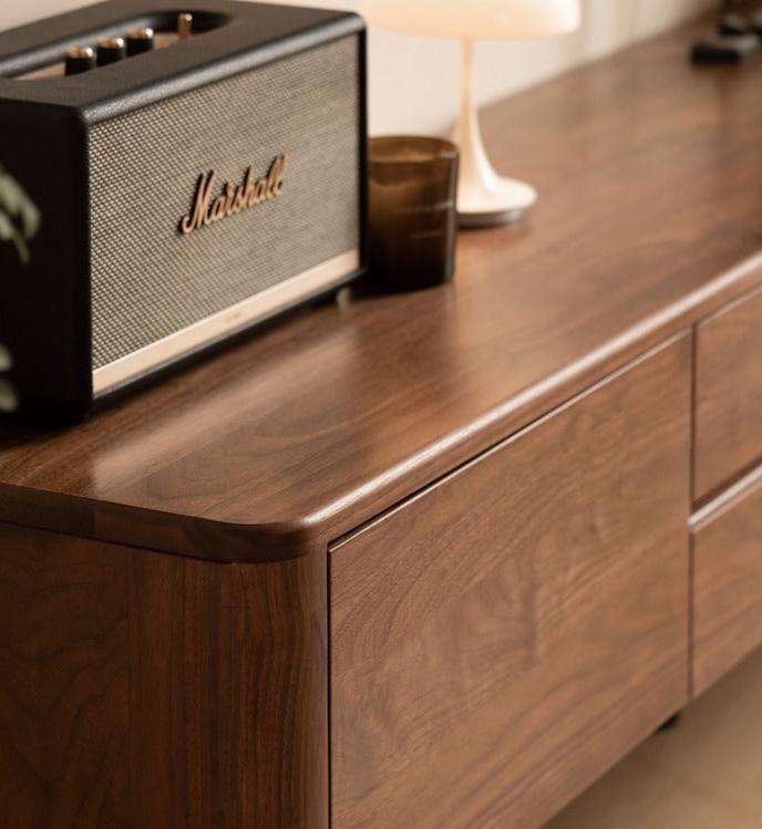 Black Walnut, Golden Sandalwood Solid Wood TV Cabinet Modern Simple.