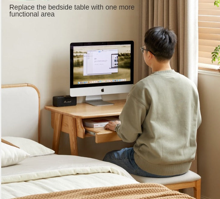 Oak, Solid Rubberwood Narrow Study Desk with Drawers