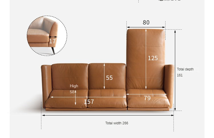 First-layer Yellow Cowhide Leather Sofa Light Luxury Italian Style.