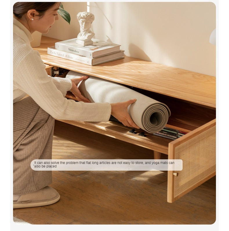 Oak Solid Wood Rattan TV Cabinet