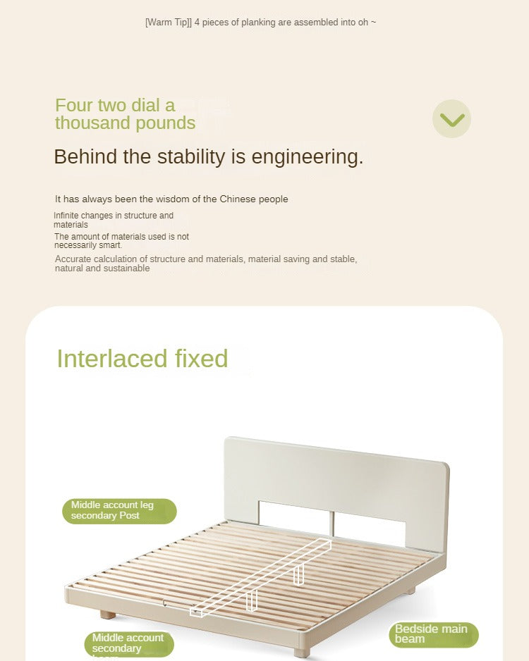 Poplar, Rubberwood Solid Wood Bed Modern Simple Cream Style