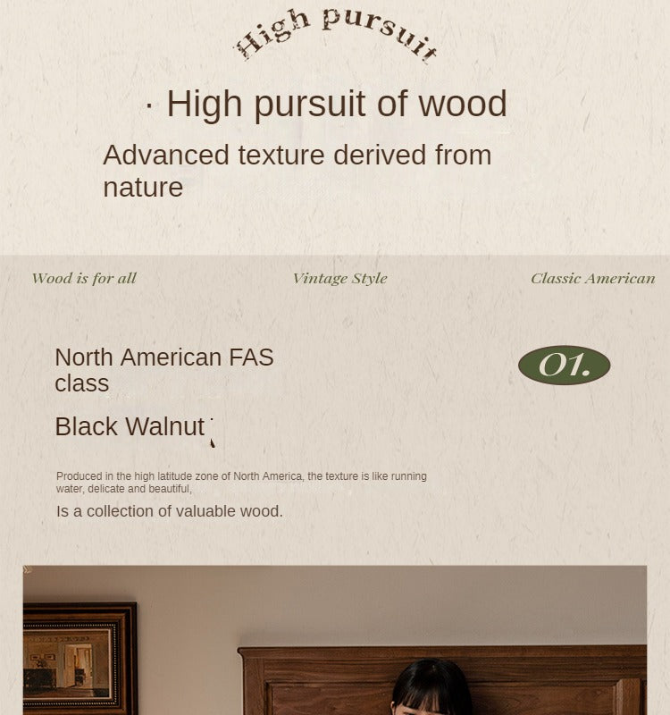 Black walnut solid wood American retro bed