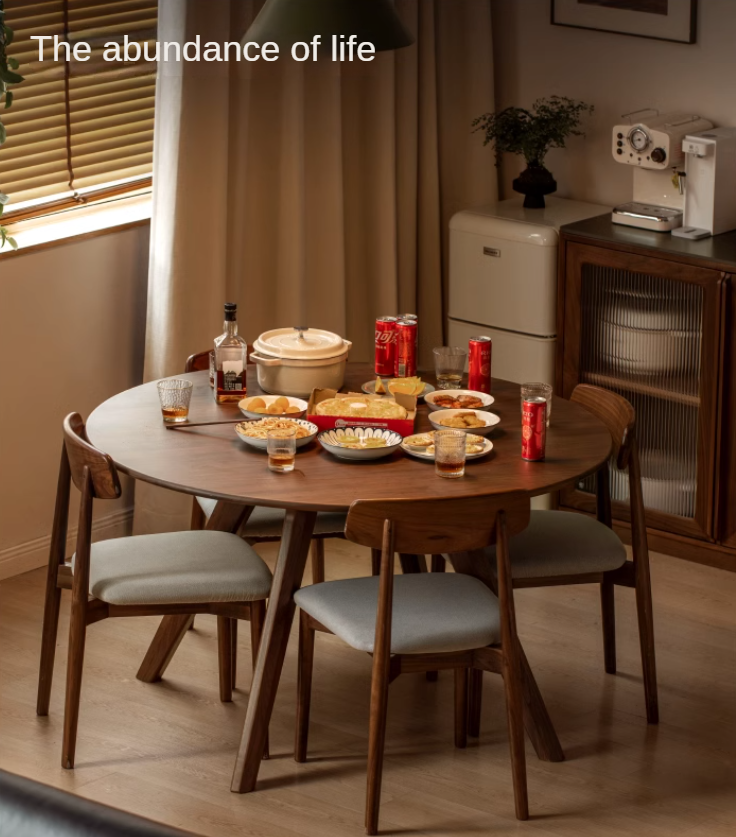 Black Walnut Solid Wood Retro Round Dining Table