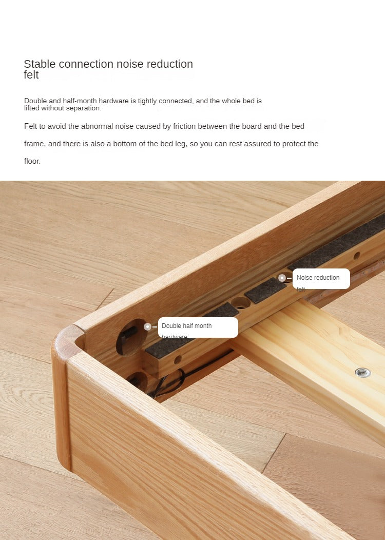 Oak solid wood Suspended platform bed, headboard-free bed with light