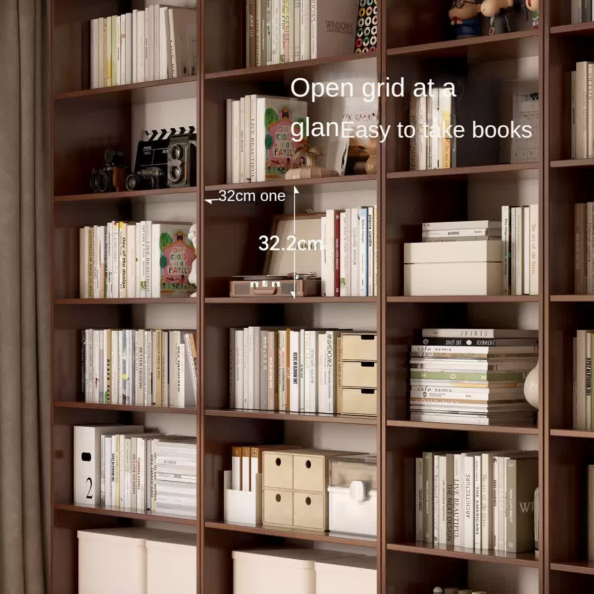 Rubber solid wood bookshelf floor rack storage cabinet.