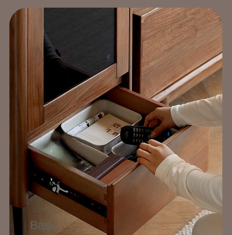 Black Walnut Solid Wood Rock Side Cabinet.