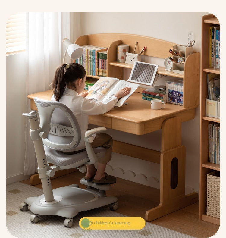 Beech Solid Wood Lifting Desk Bookshelf Combination