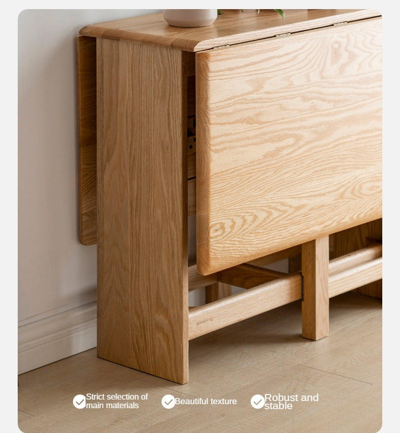 Oak Solid Wood Folding Table, Retractable Dining Table