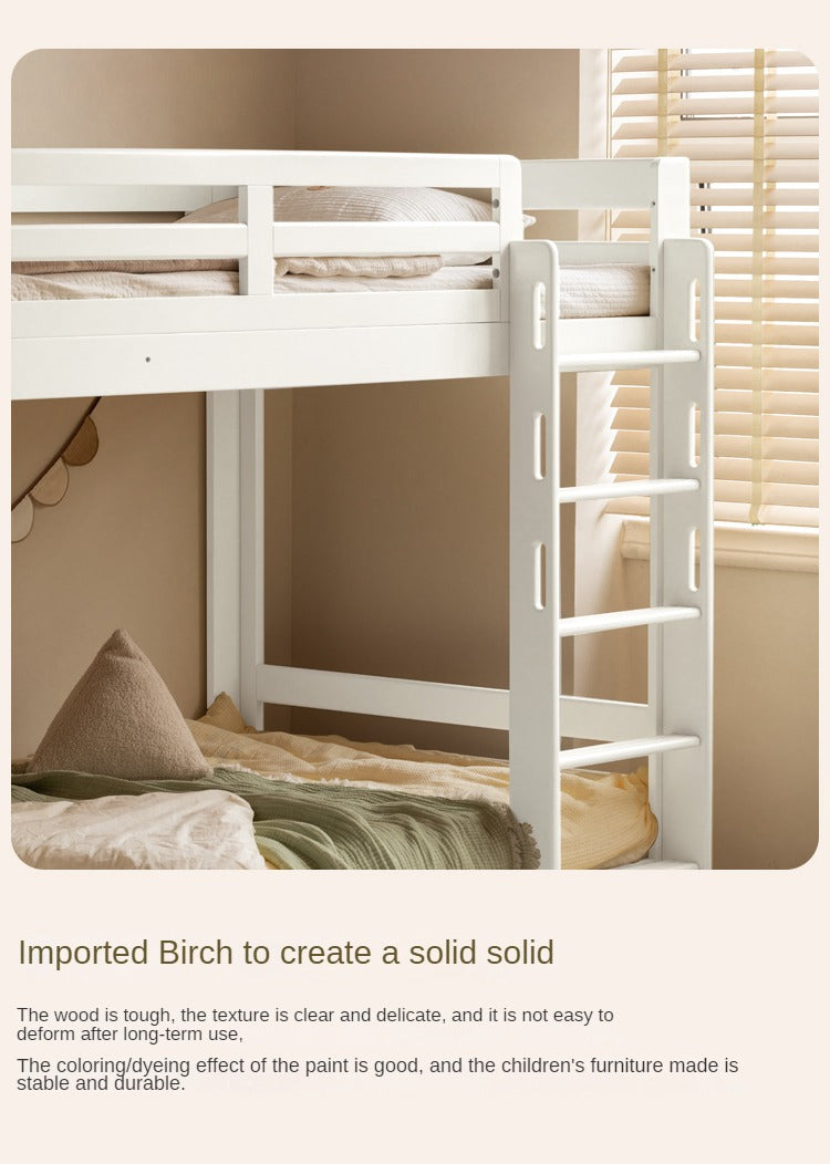 Rubber wood, Beech Solid Wood Children's Bunk Bed Cream Style White.